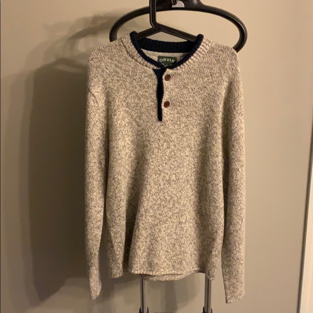 Orvis wool-blend sweater. Two-button style
